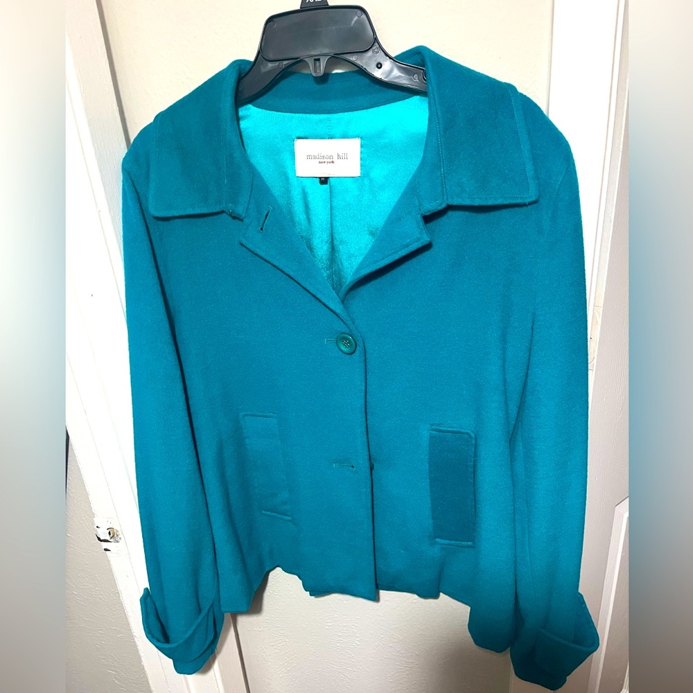 Madison Hill New York Teal Wool Blend Peplum Jacket Womens Medium Turquoise Coat